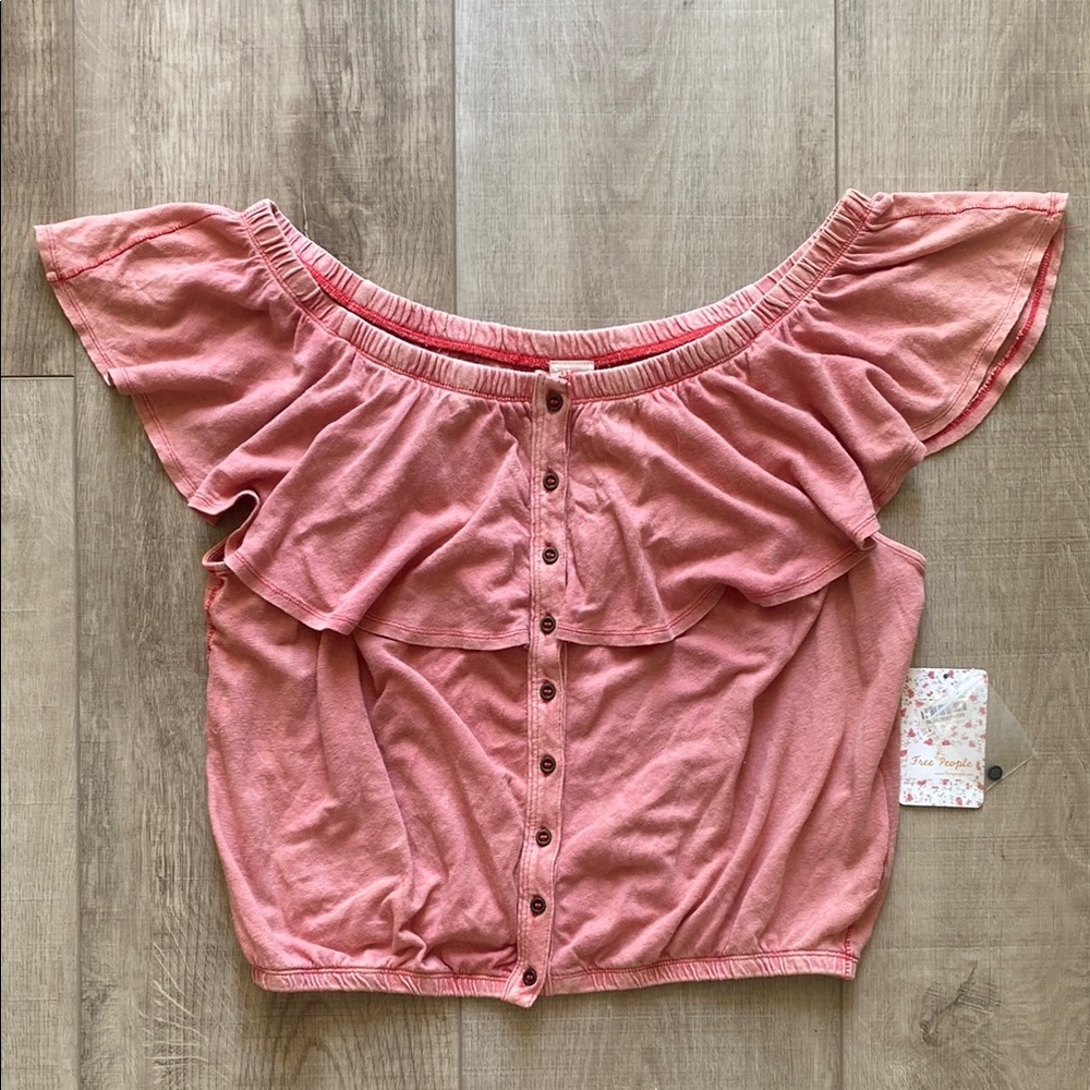 Pink Off-Shoulder Ruffle Top - free people